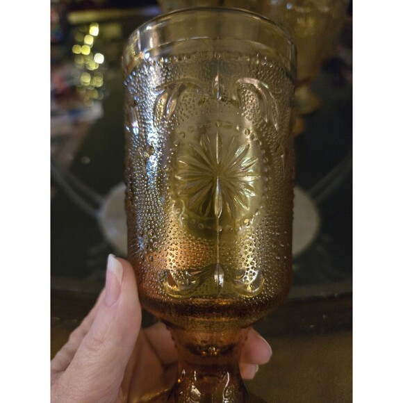 Vintage American Concord Amber By Brockway Glass Co. Goblets Set Of 5 - Picture 3 of 4